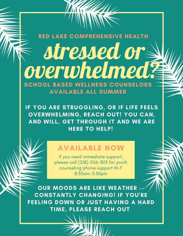 Red Lake Comprehensive Health School Based Wellness Counselors are available all summer