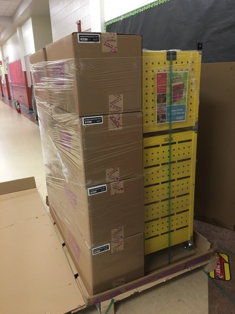 makerspace cart with screws, gears, pulleys, and much more