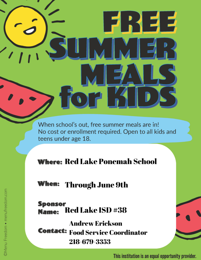 Free Summer Meals for Kids at Ponemah Elementary Complex throughout all of June