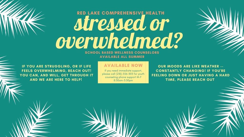 Red Lake Comprehensive Health Stressed or Overwhelmed? School Based Wellness Counselors available all summer! 