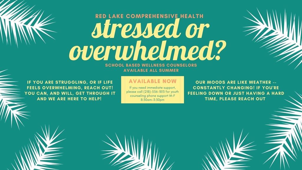 Red Lake Comprehensive Health Stressed or Overwhelmed? School Based Wellness Counselors available all summer!